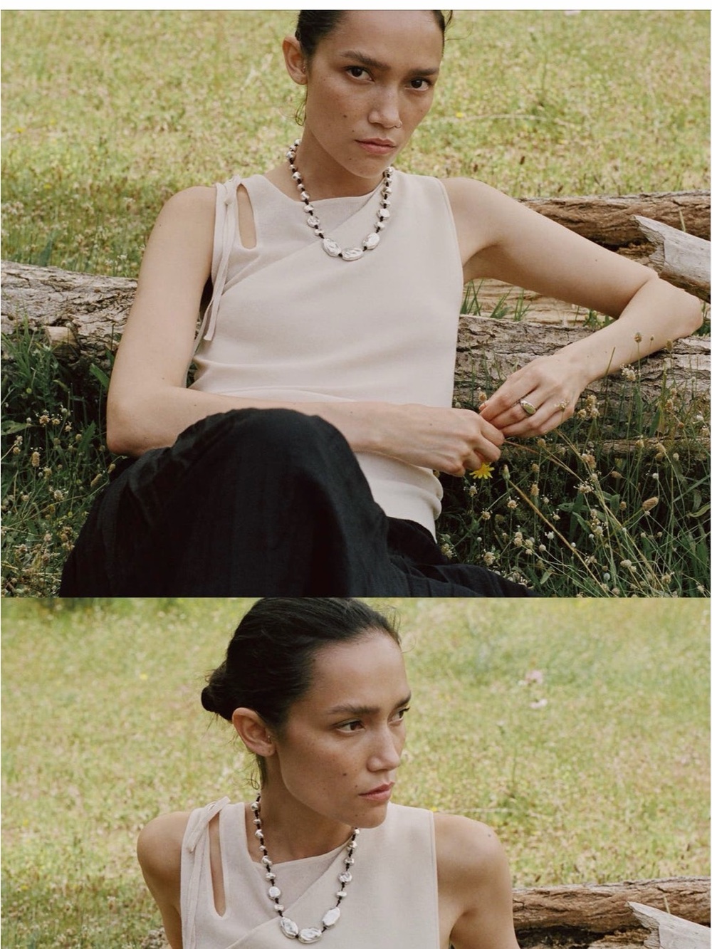 Mango One-Shoulder Cream Tie-Shoulder Top